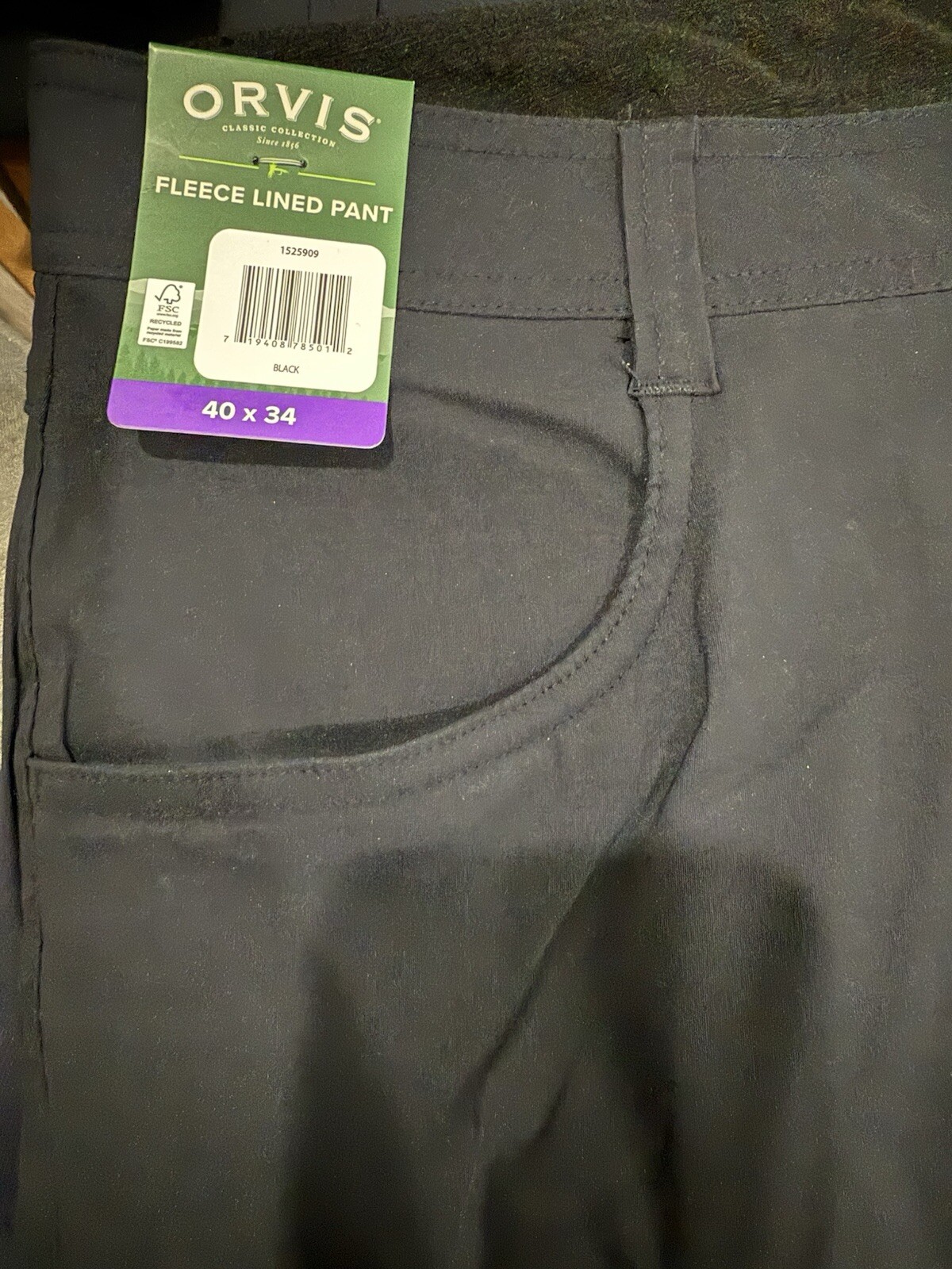 Orvis Men’s Fleece Lined Pant Stretch Fabric Water Resistant RG Fit W40L34