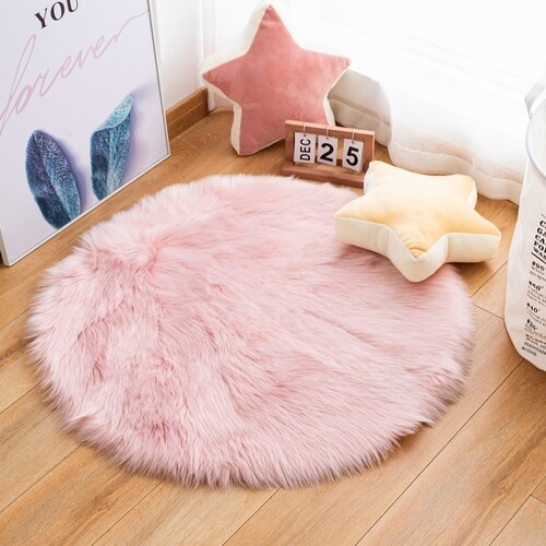 Round Faux Fur Rug Carpet Chair Bedroom Living Room Door Home Plush Furry Shaggy - Picture 8 of 10