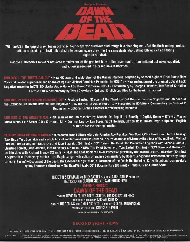 DAWN OF THE DEAD (1978) 4K UHD Blu-Ray 4 Disc Set NEW | eBay