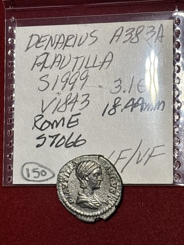 202-205 AD Roman Empire Plautilla Wife Of Caracalla Silver Denarius - Picture 2 of 7