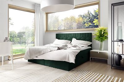 Boxspringbett Schlafzimmerbett 200x220cm LAZARO Nr5 Flaschengrün inkl Bettkasten