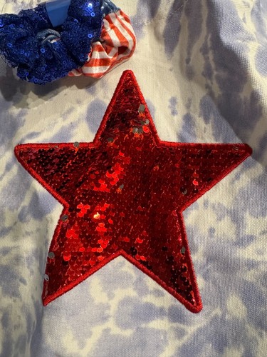 Borsa tote USA con paillettes stella con 2 scrunchies 4 luglio borsa regalo spesa spiaggia - Foto 2 di 7