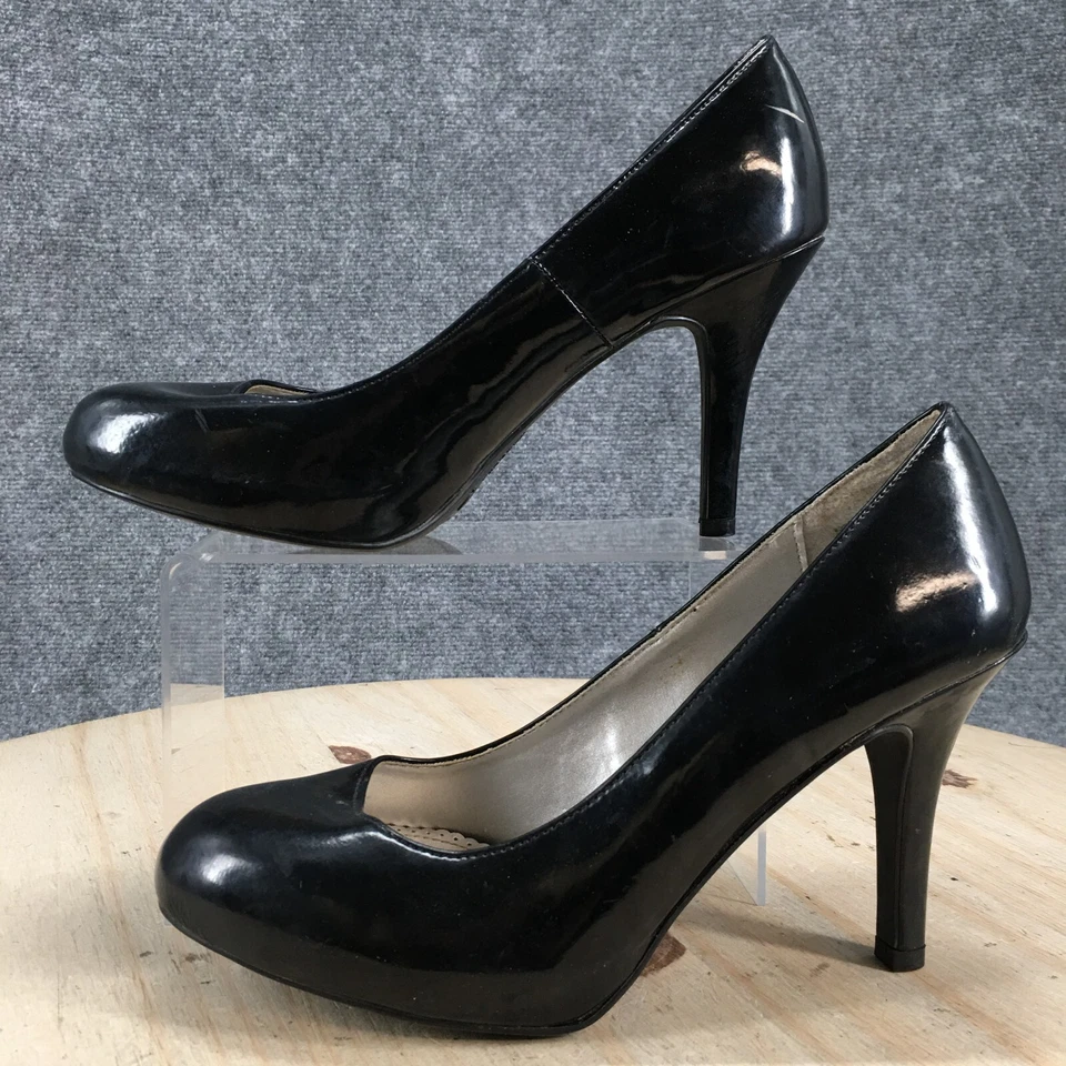 Zapatos Fioni para mujer 9 zapatos de salón negros charol cómodos informales tacones de aguja Foto 2 de 4