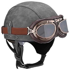 Medio casco de cuero para motocicleta scooter crucero bicicleta casco y gafas gratis máscara