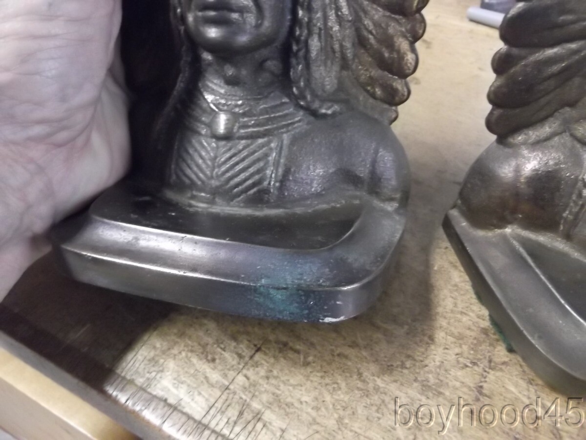 Vintage Bronze Bookends--NATIVE AMERICAN INDIAN CHIEF--Circa 1920s
