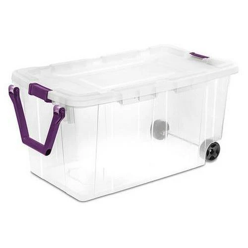 Sterilite 40 Gallon Rolling Storage Container Tote Bin Box with Handle,  Clear (#385078456547)