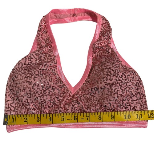 Nuevo sin etiquetas Top Halter de Lentejuelas y Botón de Espera Alta Pantalones Cortos Rosa y Negro XS - Imagen 8 de 11