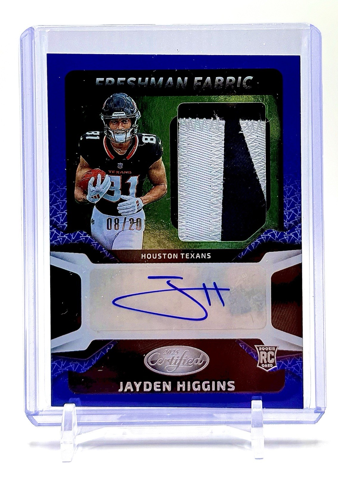 2025 Panini NFL Certified Jayden Higgins Freshman Fabric RPA Blue Auto /20