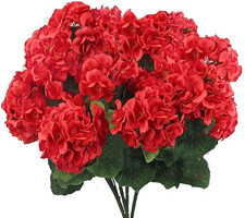4 Pcs Artificial Red Geranium Silk Flowers Outdoor Plant Bush Faux Flowers New