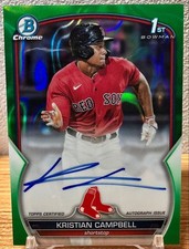 Kristian Campbell Topps 2023 Bowman Chrome 1st /99 Green Refractor MLB Rare