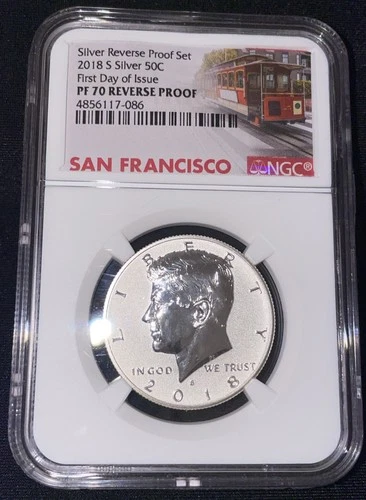 2018 S 50C REVERSE PROOF SILVER KENNEDY HALF DOLLAR NGC PF70 FROM REVERSE SET