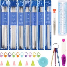 Stricknadeln Set, 35 Stück, Edelstahl, Mehrfarben, Kurze Nadelspitzen, 20 cm,...