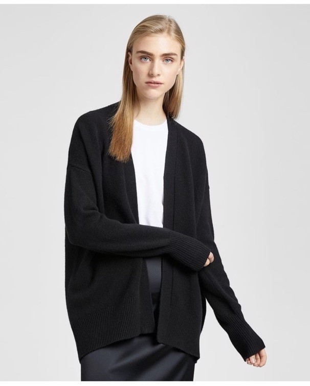 Theory oversized open front cardigan Large 100% CASHMERE black quiet luxury soft