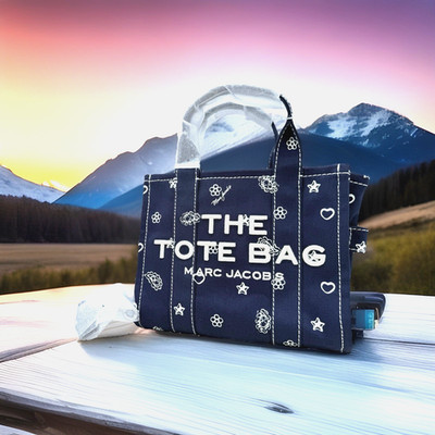 Auth NWT Marc Jacobs The Bandana Small Canvas Tote Crossbody In Navy/ Multi-NEW~
