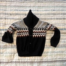Janie and Jack Fair Isle Cardigan Sweater Black Gray Size 3 Button Up