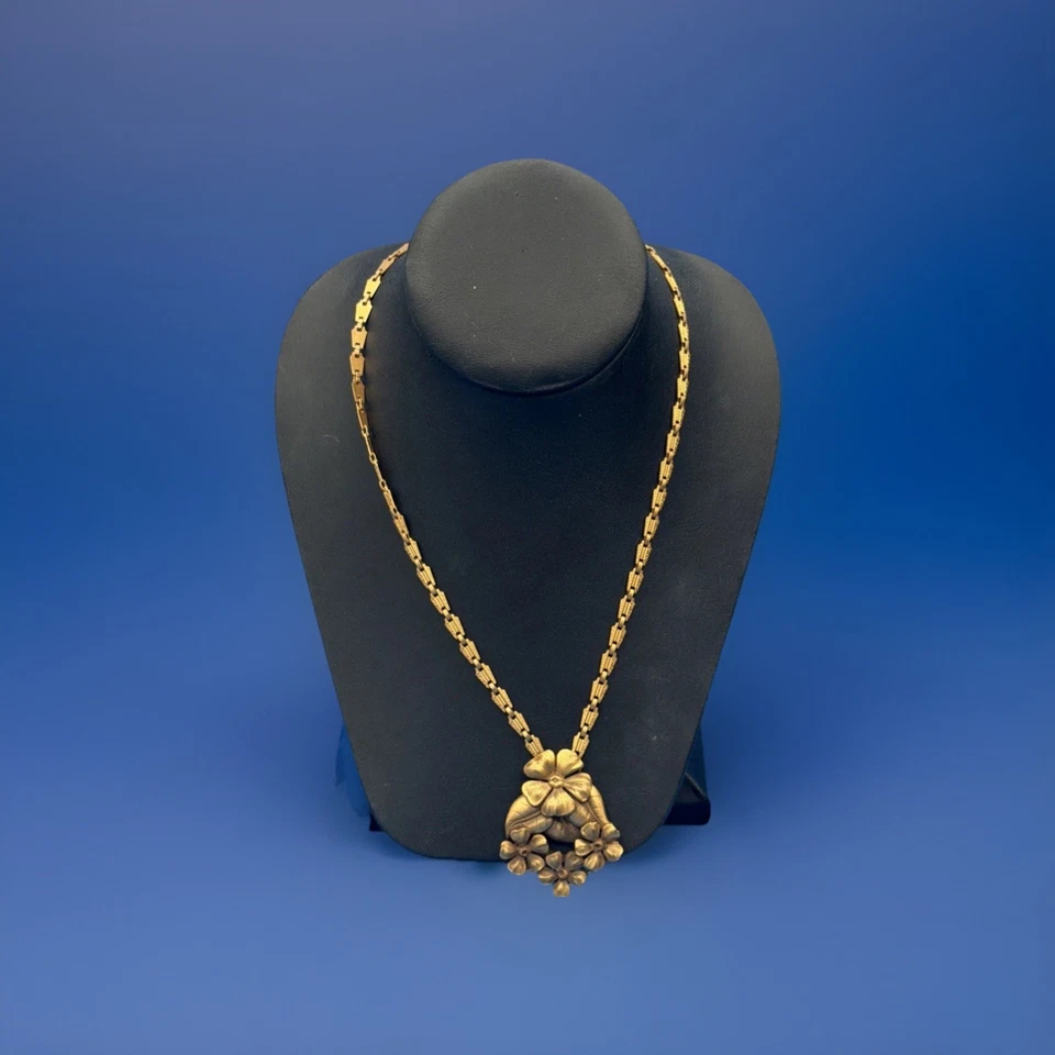 Vintage Victorian Revival Lavalier Pendant Forget Me Not Necklace - Image 3 of 4