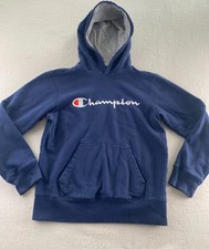 Champion Hoodie Pullover Boys Medium Navy Blue Logo Front Pocket Long Sleeve
