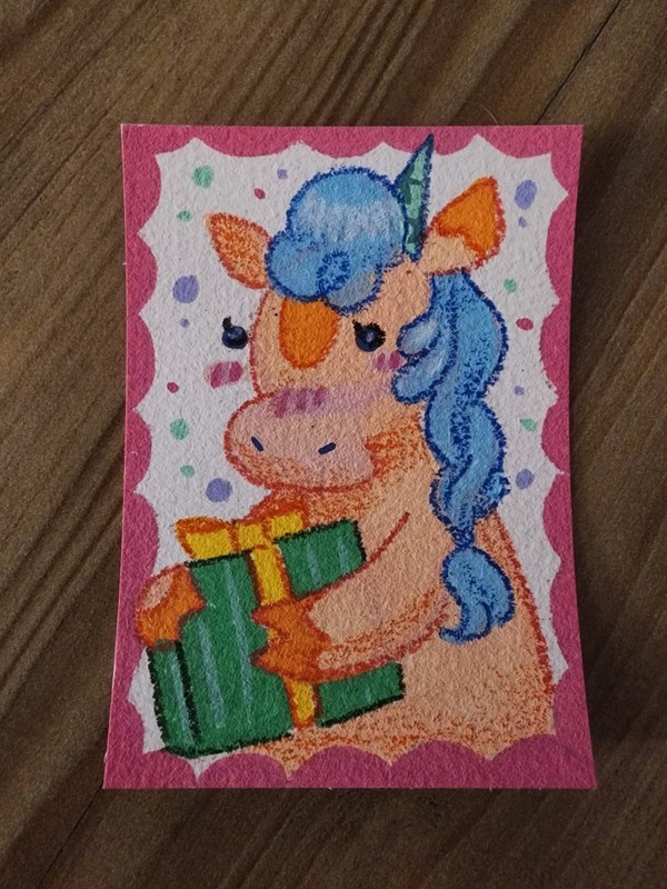 ACEO Original 2.5 inch x 3.5 inch Acrylic Artwork Card Horse Birthday 