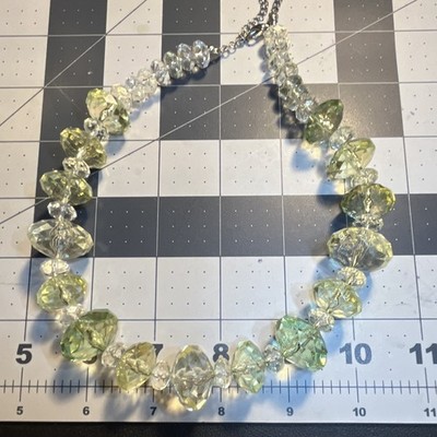 Green & Clear Crystal Beaded Necklace Adjustable Extender Cable Chain Lobster