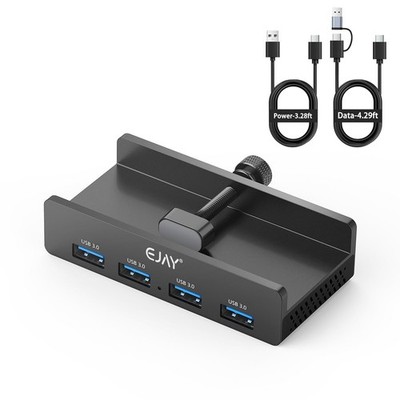 4-Port USB 3.0 Hub with Clamp, Aluminum Desk/Monitor Mount Hub for PC, Mac, L...