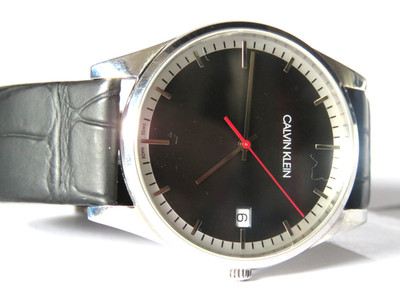 CALVIN KLEIN Time Mens Swiss Watch K4N211 Minimalist Black Dial Croc Strap MINT