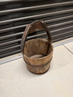 Antique Chinese Primitive Wooden Well Bucket Iron Bands Shaped Handle Farmhouse — photo 2