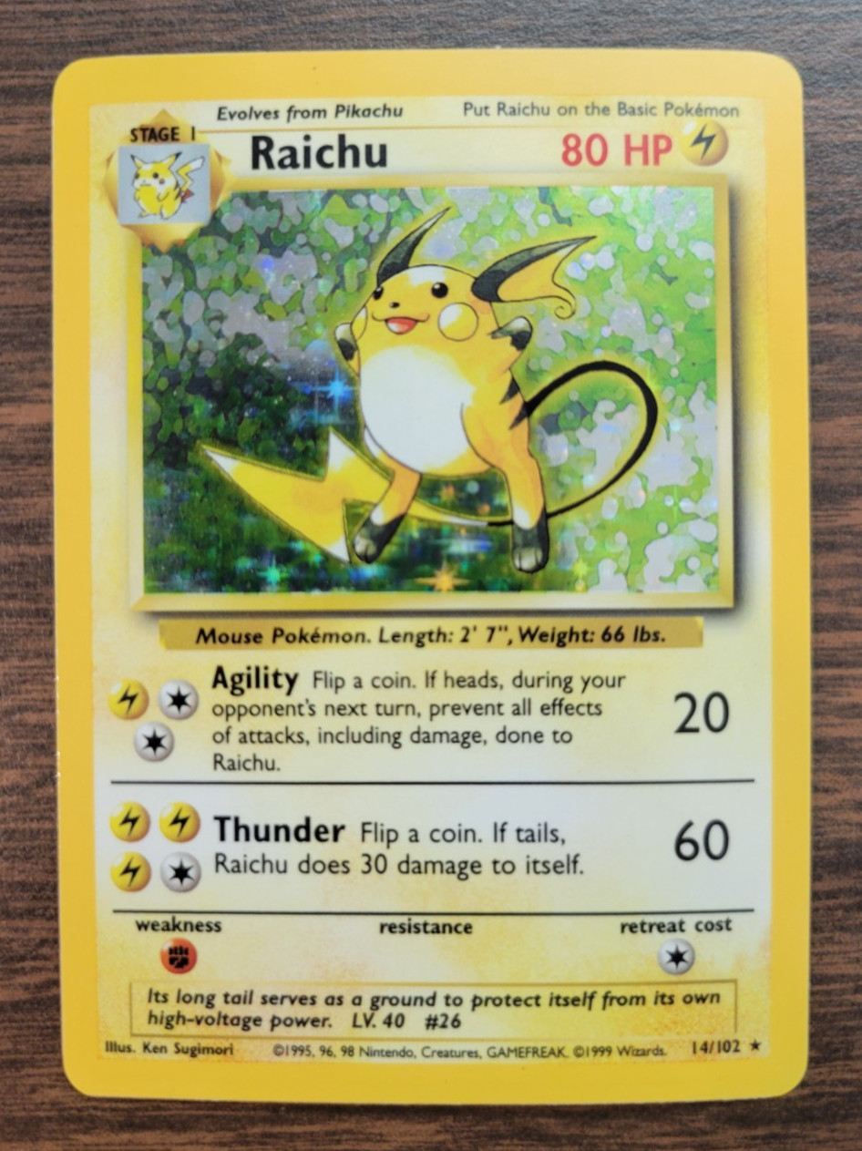 Pokemon Card Raichu 14/102 Base Set Holo English 1999 LP