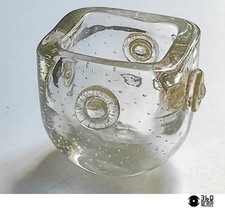 Barovier e Toso piccolo vaso in vetro bullicante dischi applicati Murano 1930-40