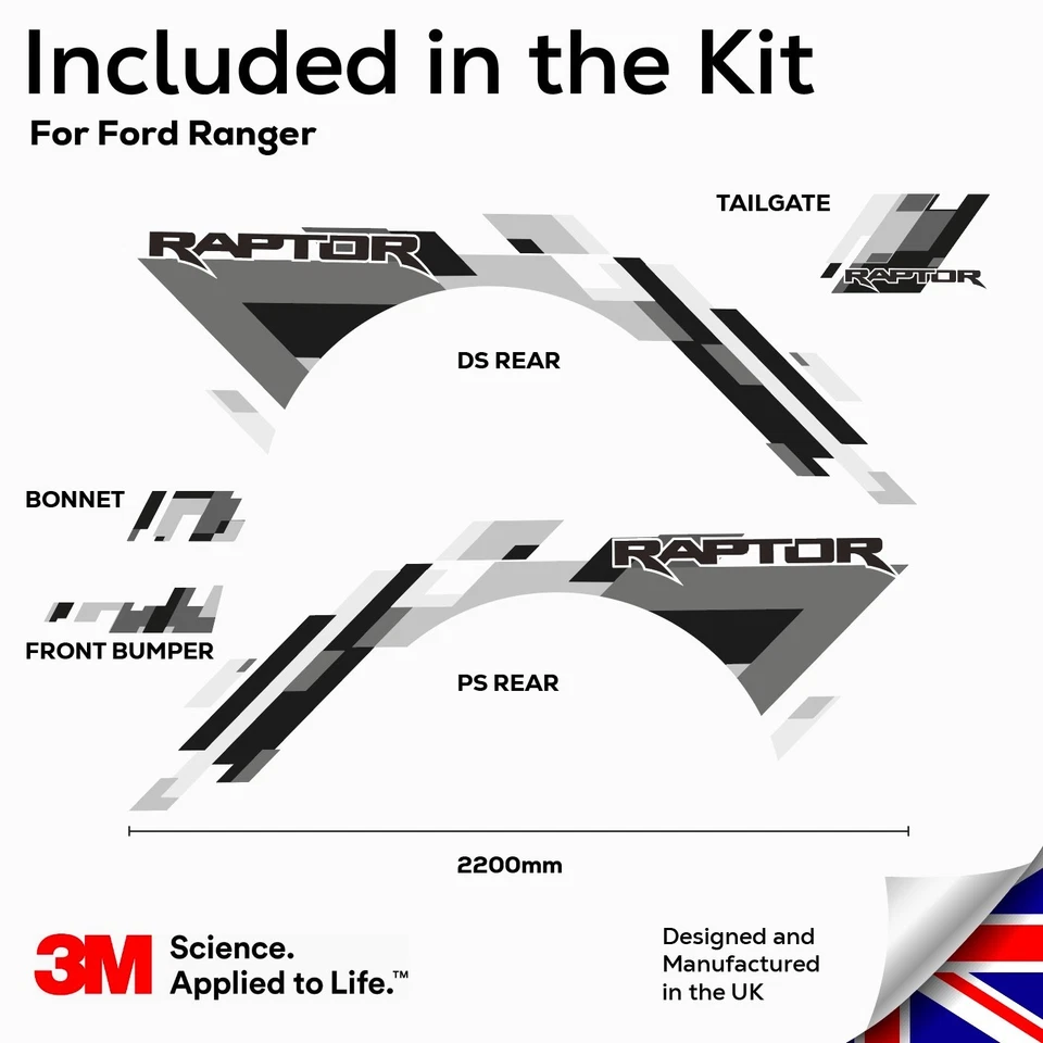 Ford Ranger Raptor Full Decal Aufkleber Kit geometrisch tarnfarben 3m passt (2019-Gegenwart) - Bild 2 von 4