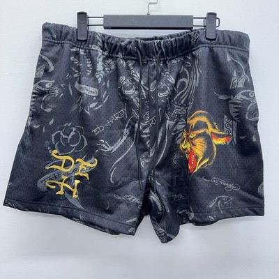 Ed Hardy Flashboard Mesh Shorts EHM8004-4 Size XL Black Tiger NWT