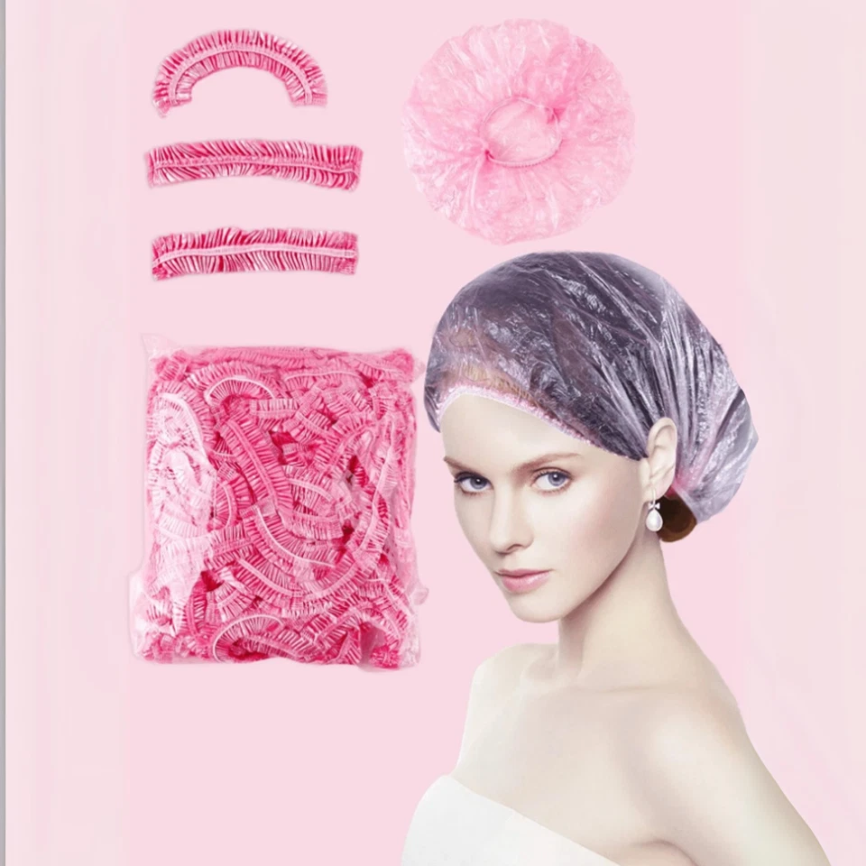 Gorro de ducha desechable impermeable plástico cubierta para el cabello abrigo para la cabeza de salón gorro de baño Foto 2 de 4