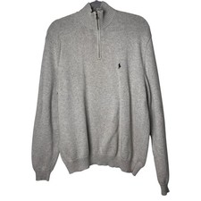 Polo Ralph Lauren Men  s Gray 1/4 Zip Cotton Sweater XL Navy Blue Pony