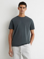 REISS Mens Bless Cotton Crew Neck Tailored Fit T-Shirt in Petrol Blue