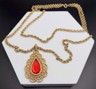 Vintage Gold Tone Layered Pendant Necklace Orange Glass Stone AVON GRANADA — photo 5