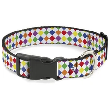 Plastic Clip Collar Diamonds White/Multi Neon Medium 11-16.5"