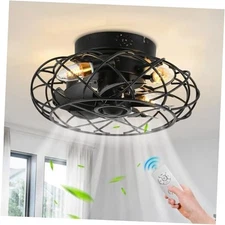  Caged Ceiling Fan with Lights and Remote Control, Flush Mount Bladeless Black1
