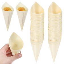 100 Pcs Wooden Dessert Cones Food Holders Disposable for Buffets Events
