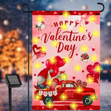 Valentines Day Garden Flag with LED Lights 12 X 18 Inch Double Sided Solar Valen