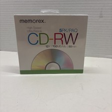 NEW Memorex 5 Pack High Speed Blank CD-RW 12x 700MB 80 Minutes with Cases Sealed