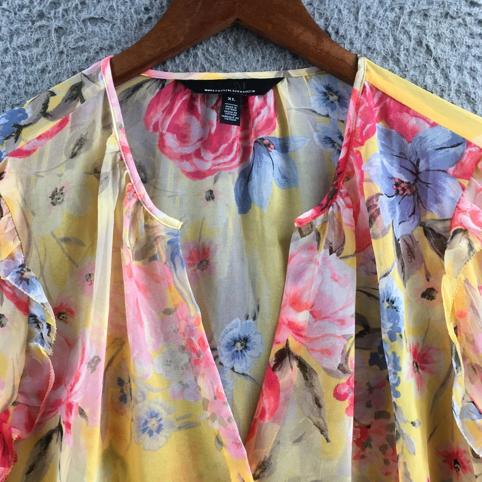 Blusa Top Mujer Casa Blanca Mercado Negro XL Amarilla Floral Manga Larga Informal Foto 3 de 4