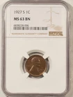 1927-S LINCOLN CENT - NGC MS-63 BN, PREMIUM QUALITY!