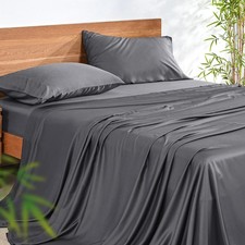 100 Rayon Viscose Derived from Bamboo Sheets Set - Gray Queen Size 4 Piece- ...