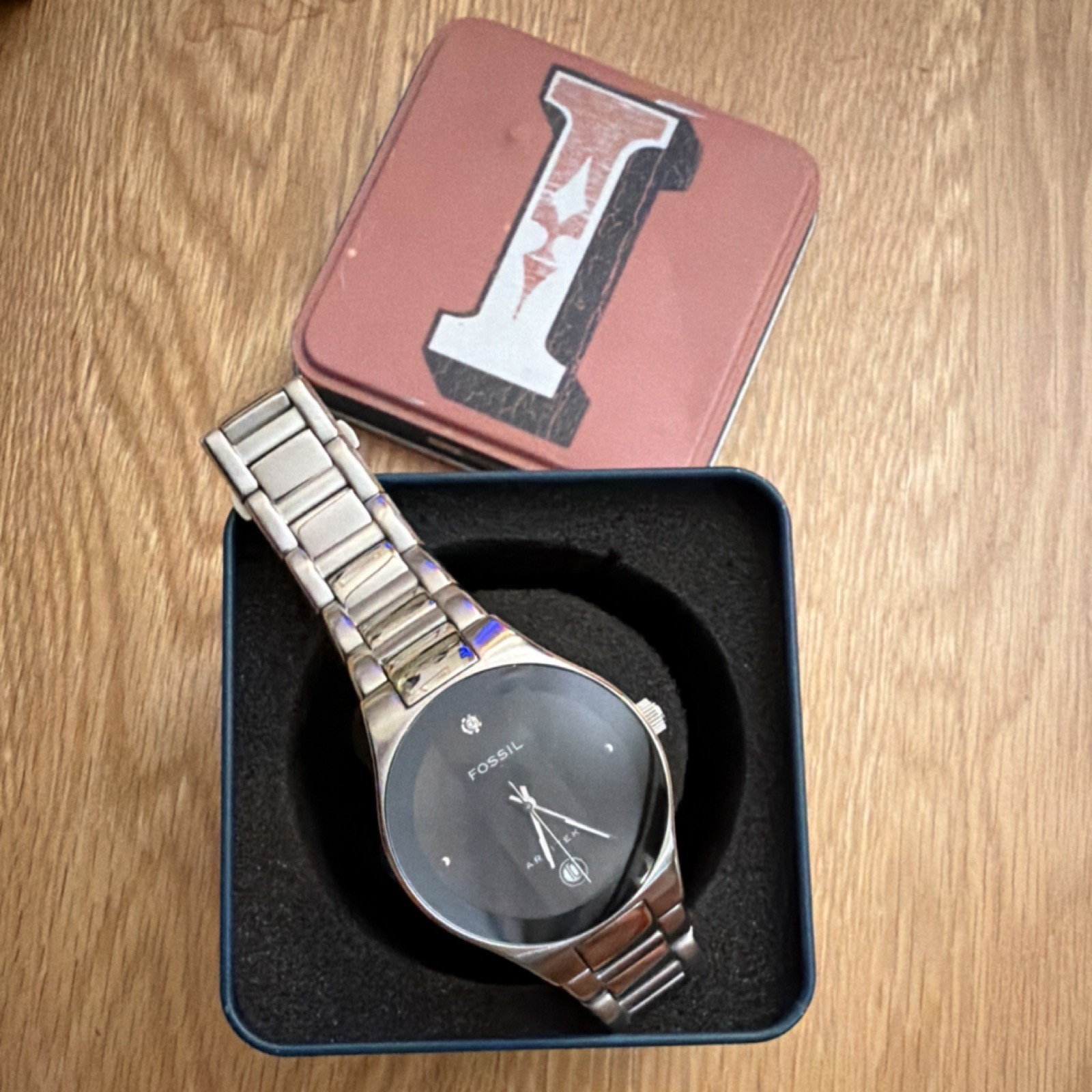 Fossil Arkitekt Men's Stainless Steel Quartz Wristwatch 50m Diamond Markers Box