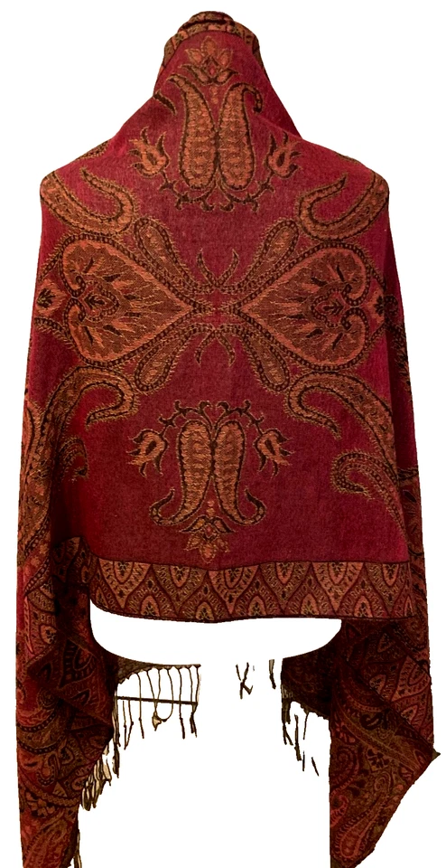 Pashmina (Cashmere) and Silk Scarf/Shawl 70 in. by 26.5 in. Boho Exotic - Image 2 of 4