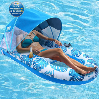 Pool Lounge Float with Canopy UPF50+,Extra Large XX-Large, Blue