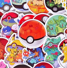 55 Pcs Pocket Monster Sticker Lot Cozy Anime Capture Ball Laptop Vinyl Decals