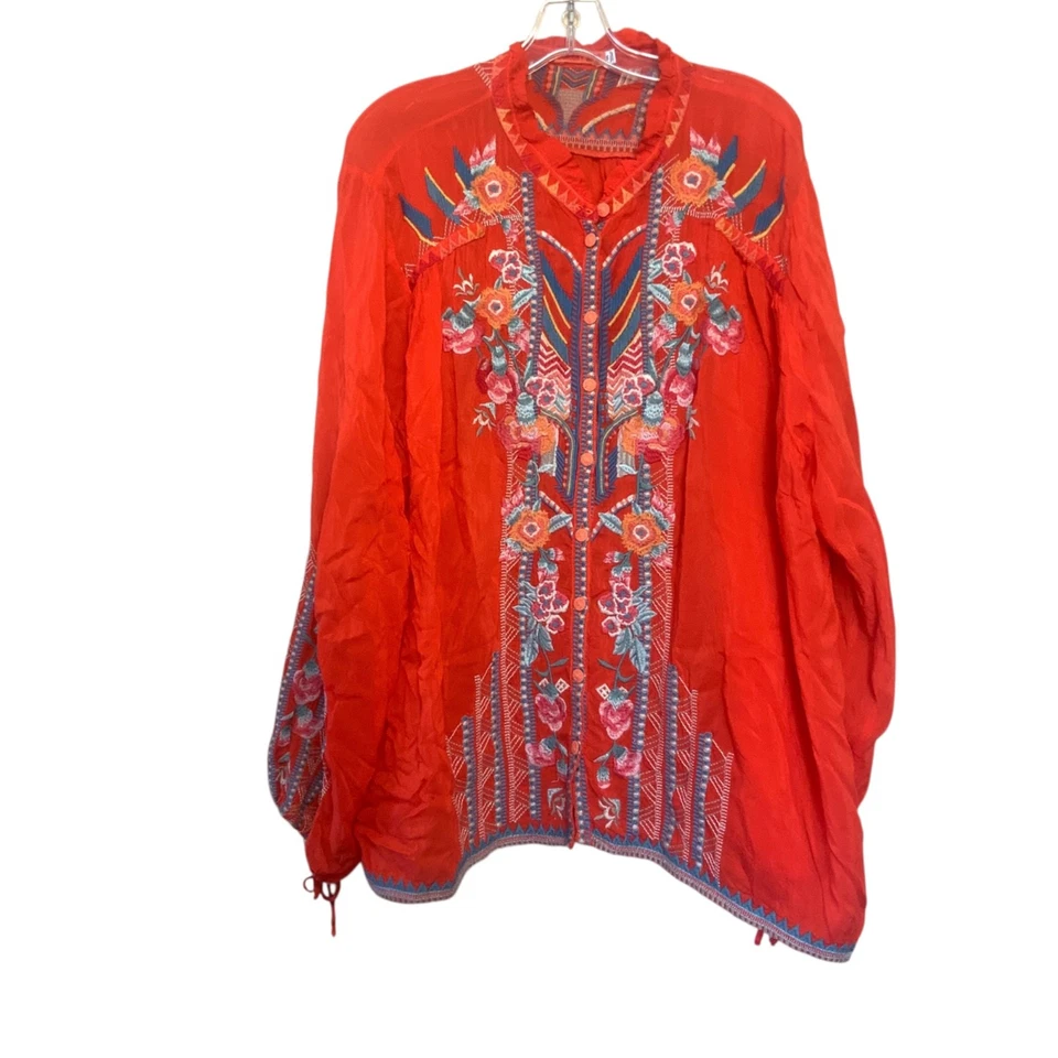 Johnny Was Jade Blouse Size XXL Orange Red Blouse Embroidered Gorgeous - Image 2 of 4