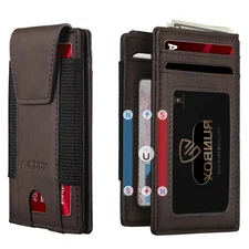 Slim Wallet for Men With 2 ID Windows Holds 10-12 Cards Minimalist Front - Po...