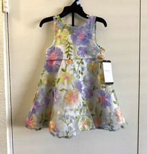 Rare Editions Floral Embroidered Mesh Illusion Little Girls, size 3T New