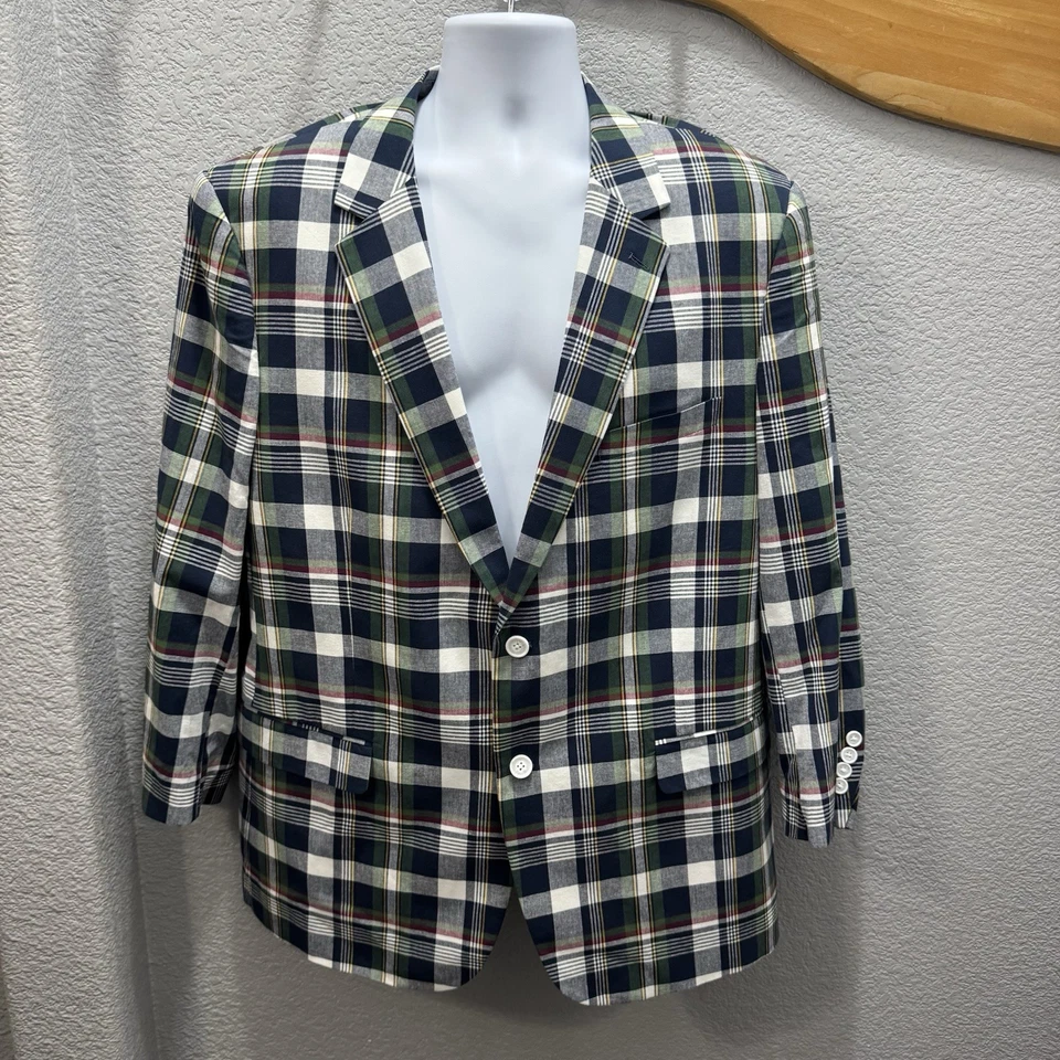Abrigo Blazer Deportivo Chaqueta de Algodón Inspirada en Madrás Alan River Hombre 46R Verde a Cuadros Foto 3 de 4